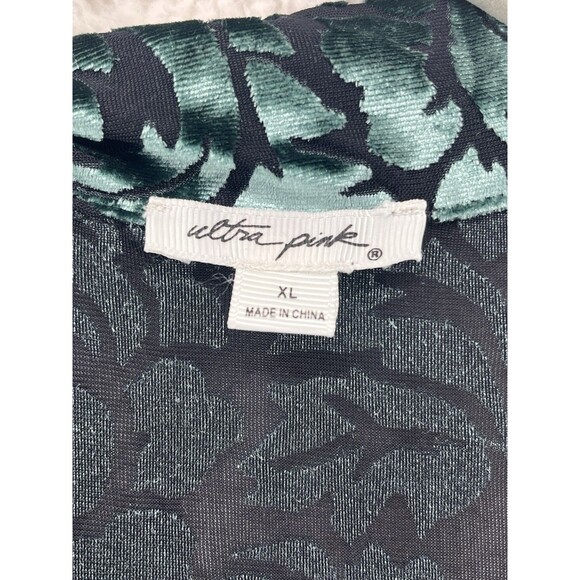 Women's Green Blouse XL Velvet Burnout Top Flare Sleeve Floral Whimsy Goth Fairy - Picture 4 of 6